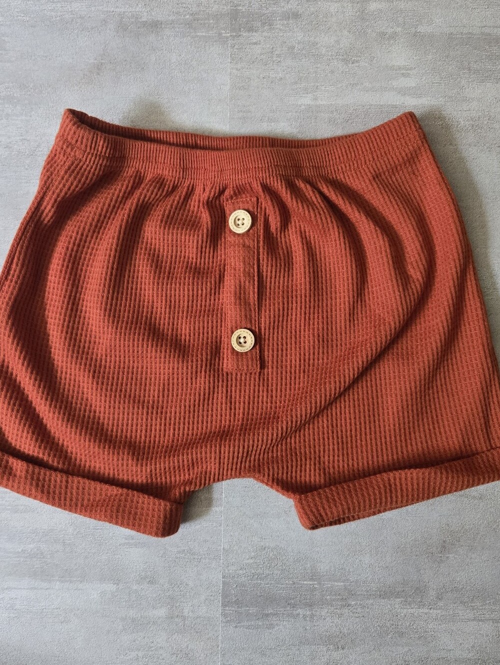 Baby Boy Girl Boho Waffle Knit Bummies Burnt Orange Harem Summer Shorts 9-12M